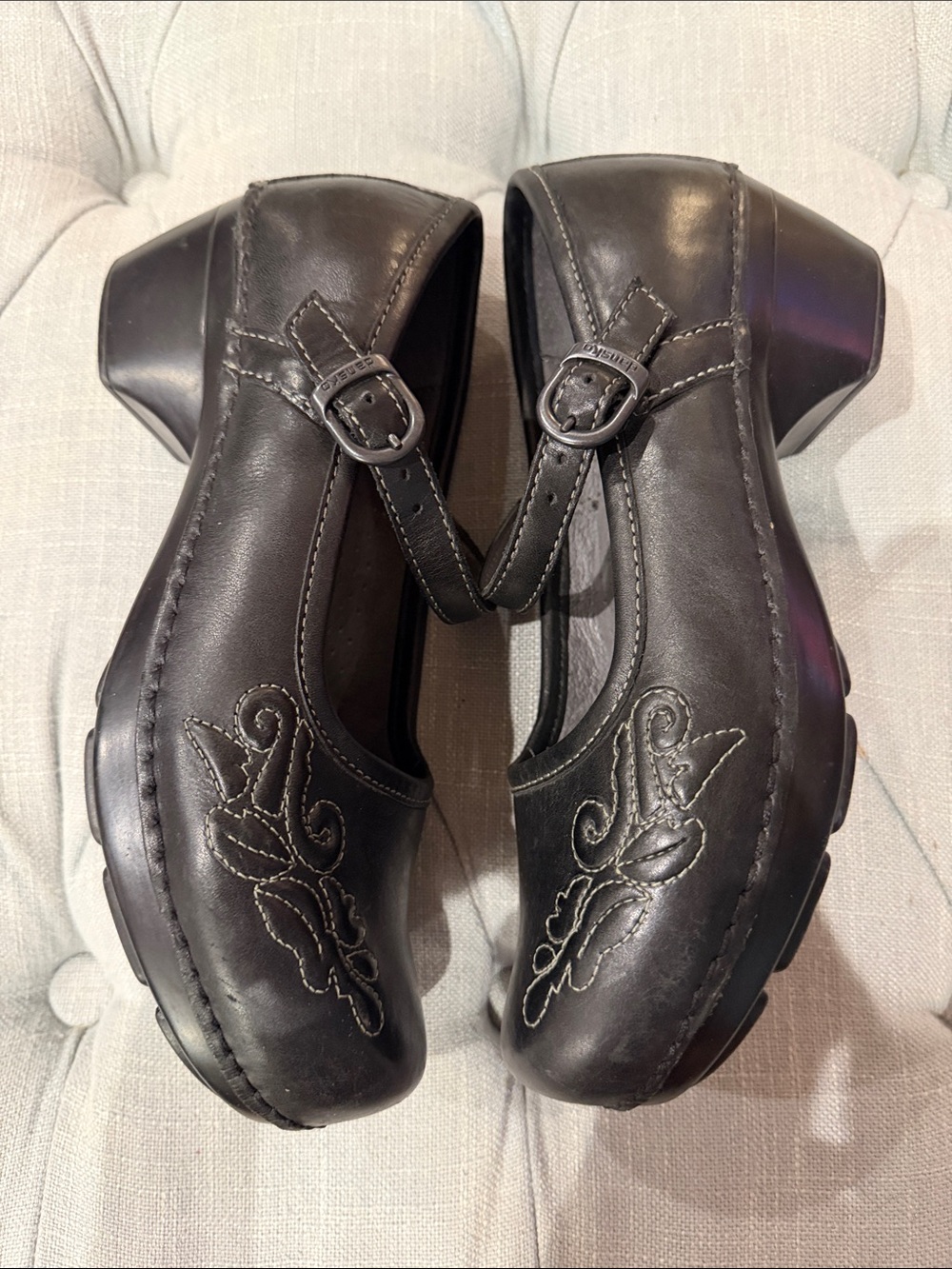 Dansko Black Girls' Mary Jane Dress Shoes with Embroidered Detail - Picture 3 of 6